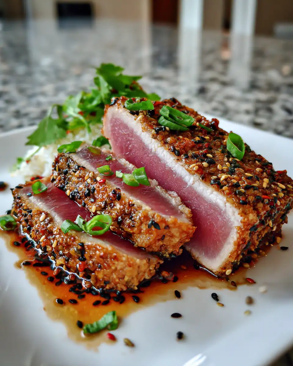Final dish - Savor the Perfect Seared Tuna Steak with a Crispy Sesame Crust