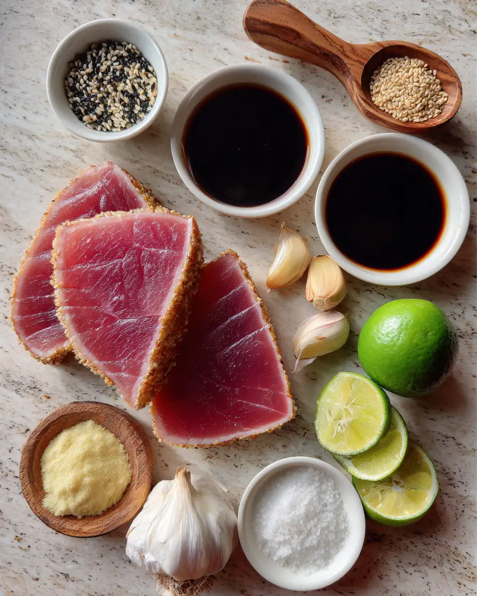 Ingredients for Savor the Perfect Seared Tuna Steak with a Crispy Sesame Crust