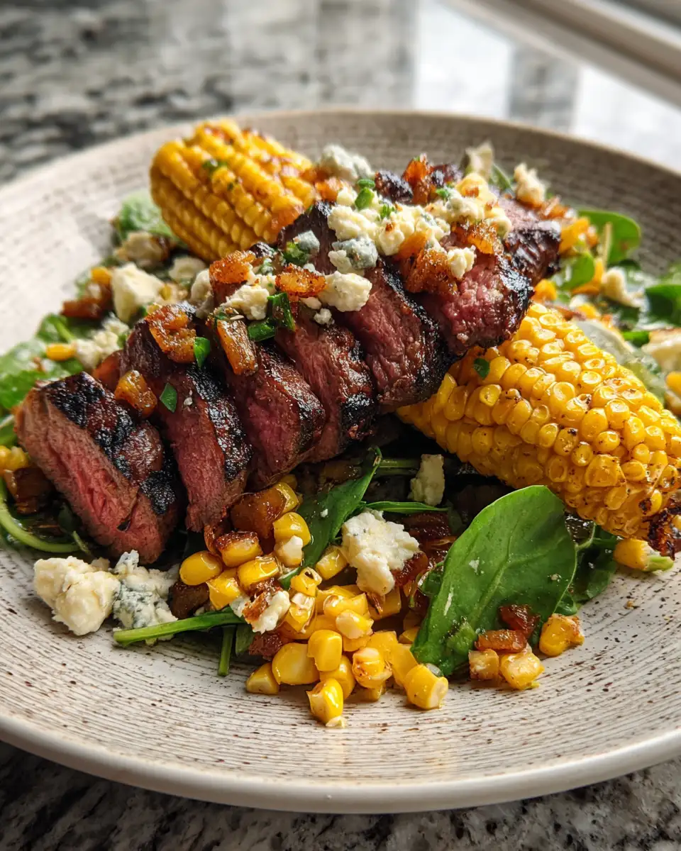 Final dish - Savor the Symphony: Balsamic Steak Gorgonzola Salad with Grilled Corn Delight