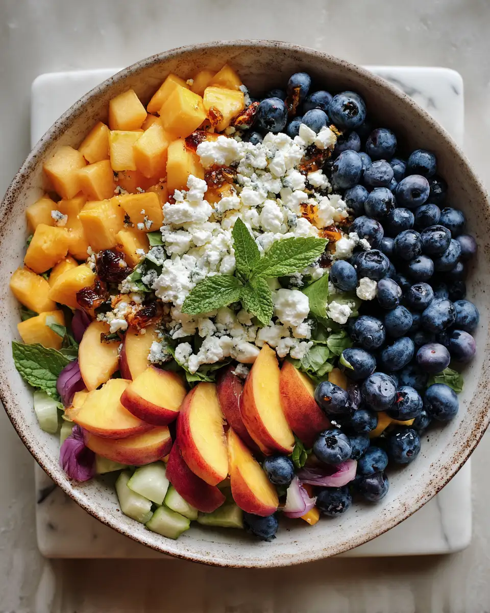 Summer Bliss in a Bowl with Blueberry Peach Feta Salad - Featured Image