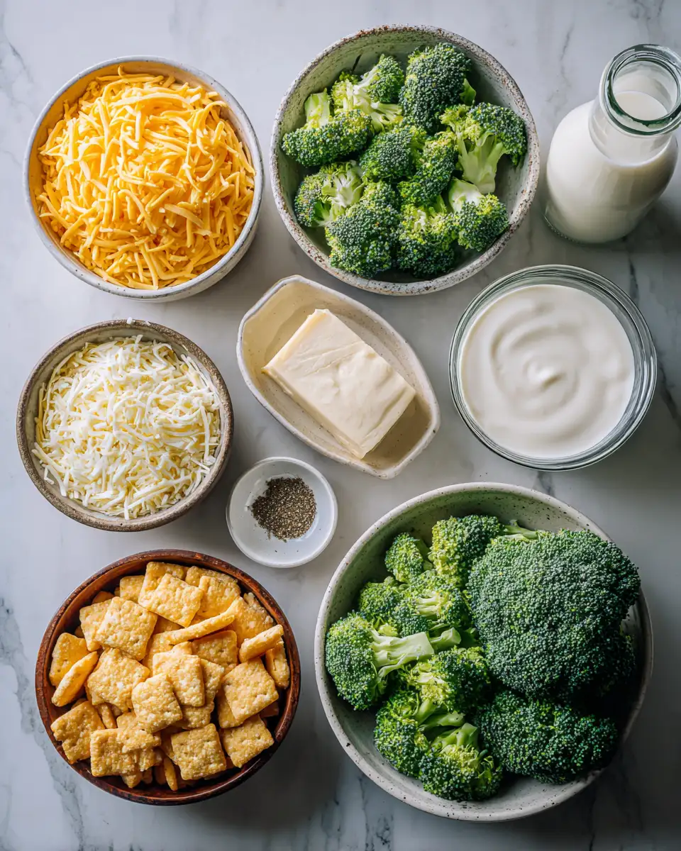 Ingredients for Baked Comfort: The Ultimate Broccoli Cheese Casserole Delight