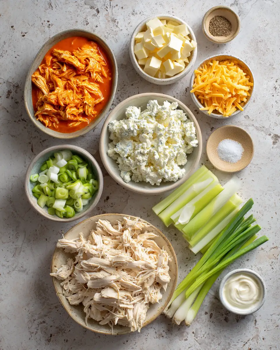 Ingredients for Irresistible Buffalo Chicken Dip Recipe: A Game Day Essential