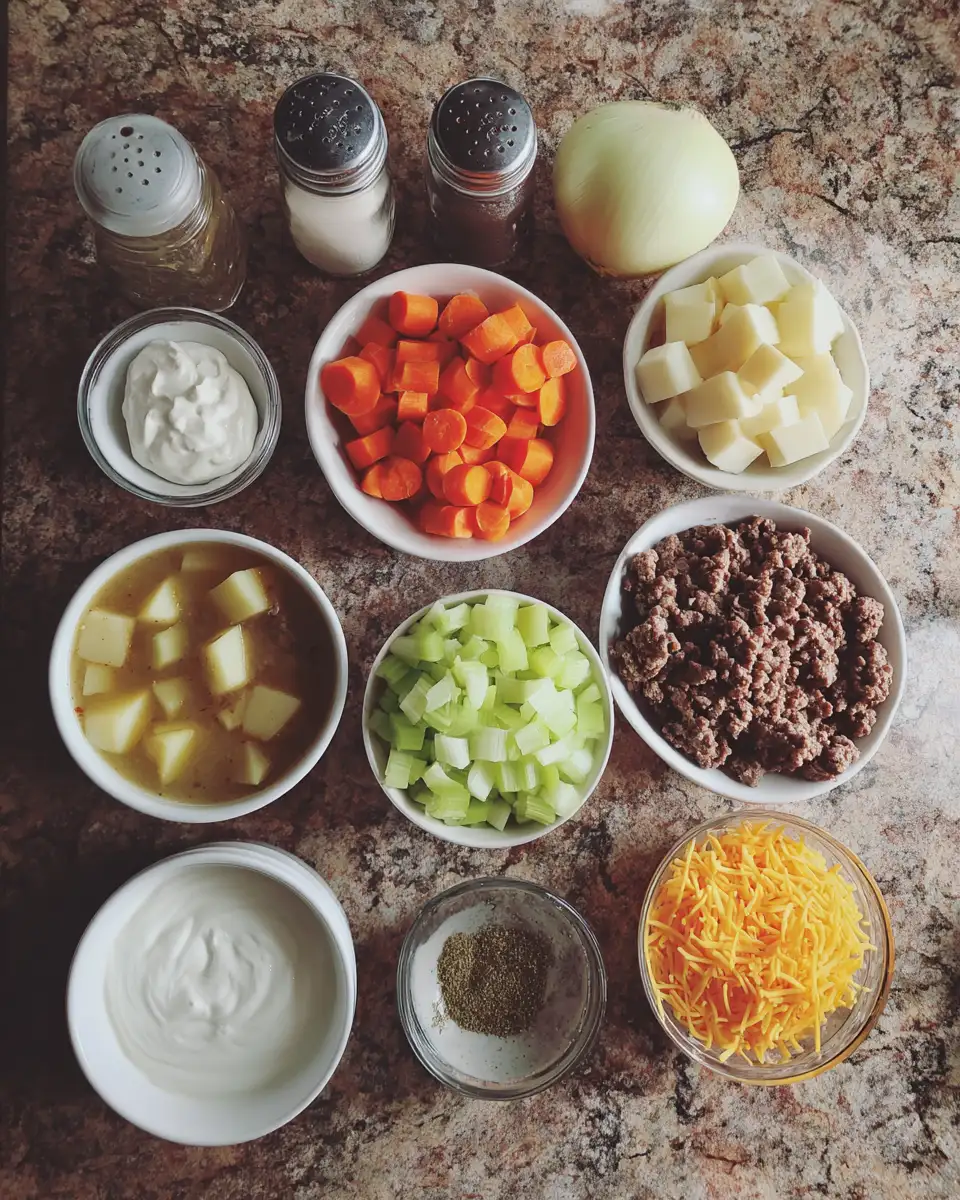 Ingredients for Cheeseburger Soup Recipe: Comfort in a Bowl