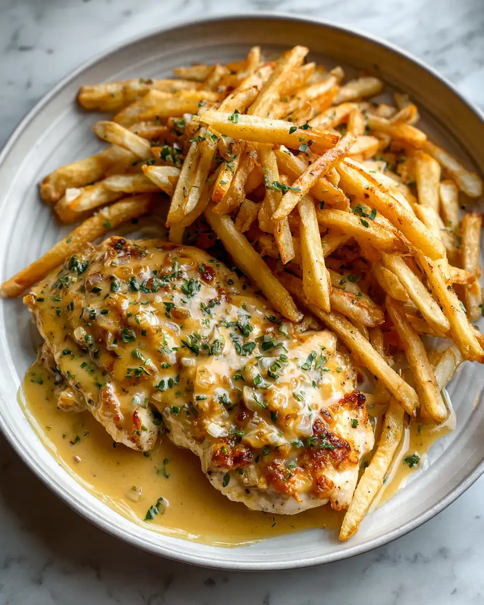 Final dish - Creamy Garlic Butter Chicken with Golden Fries: A Match Made in Culinary Heaven
