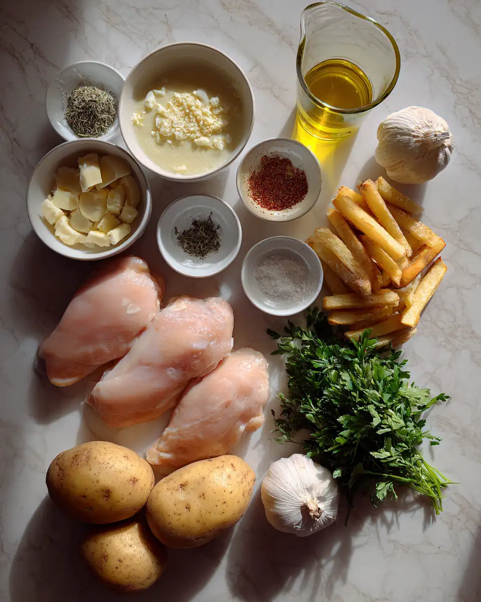 Ingredients for Creamy Garlic Butter Chicken with Golden Fries: A Match Made in Culinary Heaven