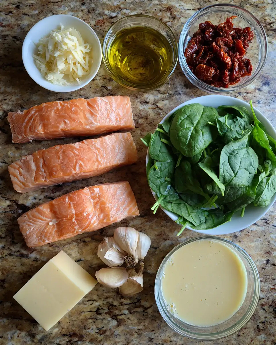 Ingredients for Indulge in the Irresistible Flavor of Creamy Garlic Butter Tuscan Salmon