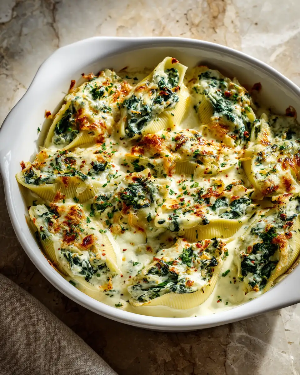 Final dish - Decadent Delight Creamy Spinach Stuffed Shells Unveiled