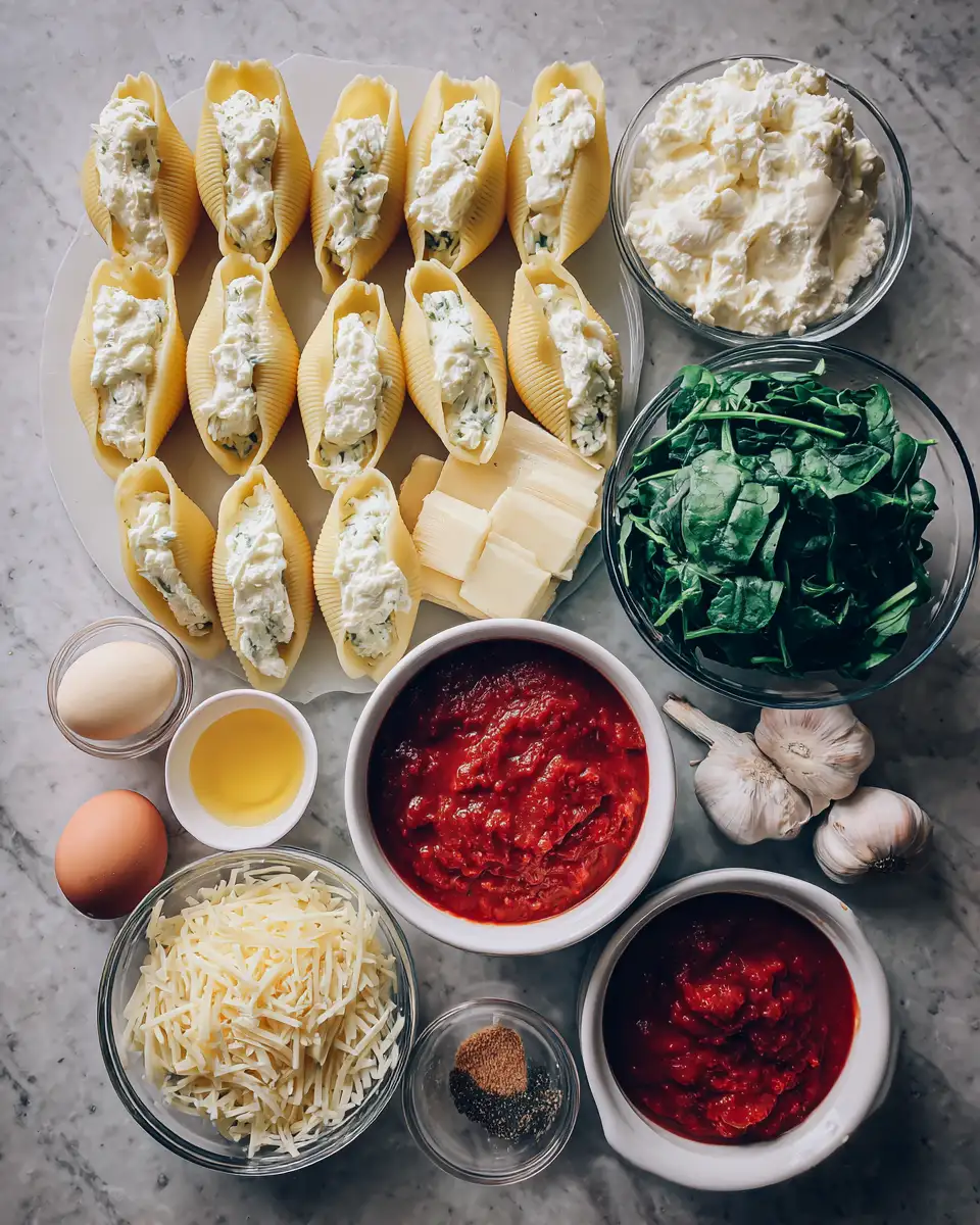 Ingredients for Decadent Delight Creamy Spinach Stuffed Shells Unveiled