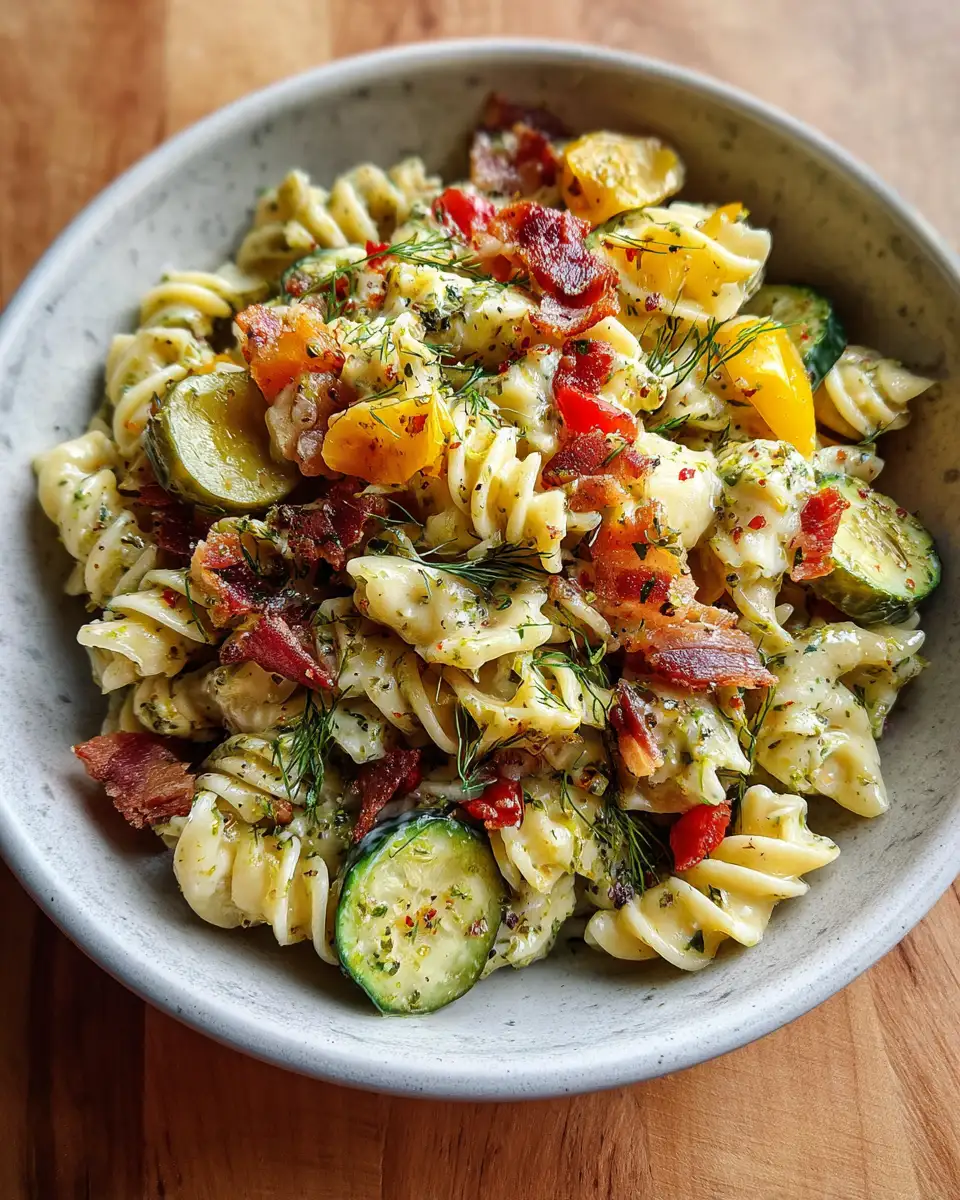 Final dish - Zesty Dill Pickle Bacon Pasta Salad: A Flavor Explosion in Every Bite