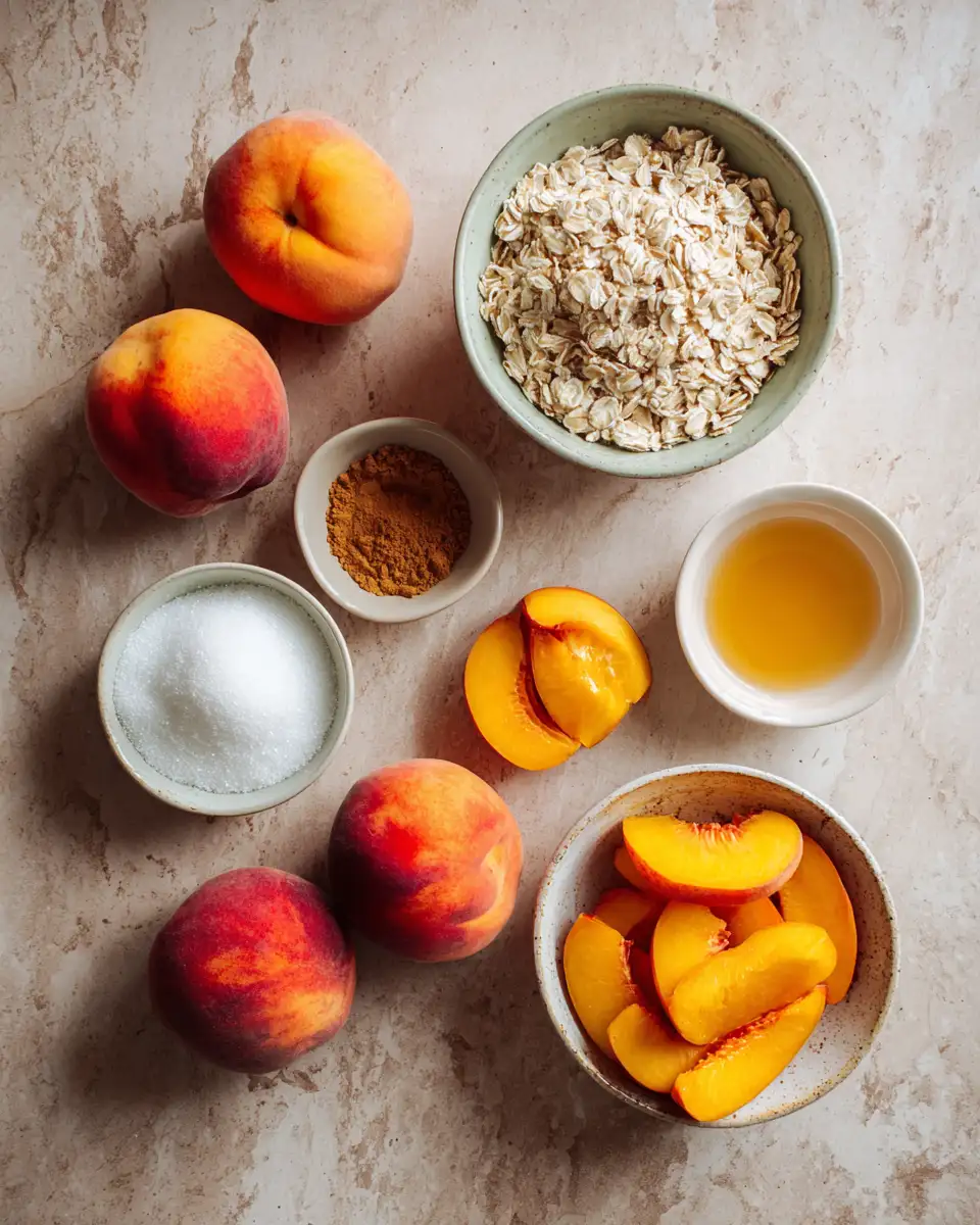 Ingredients for Irresistible Fresh Peach Crisp with Crunchy Oat Topping