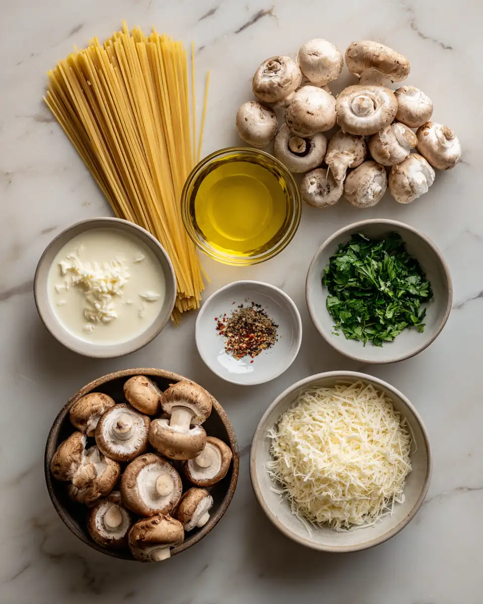Ingredients for Creamy Garlic Mushroom Pasta: A Simple Yet Flavorful Delight