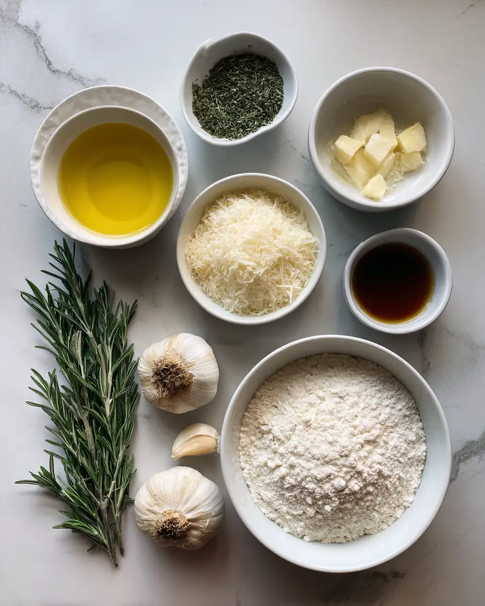 Ingredients for Golden Crust Garlic Rosemary Focaccia Muffins: A Savory Delight in Every Bite