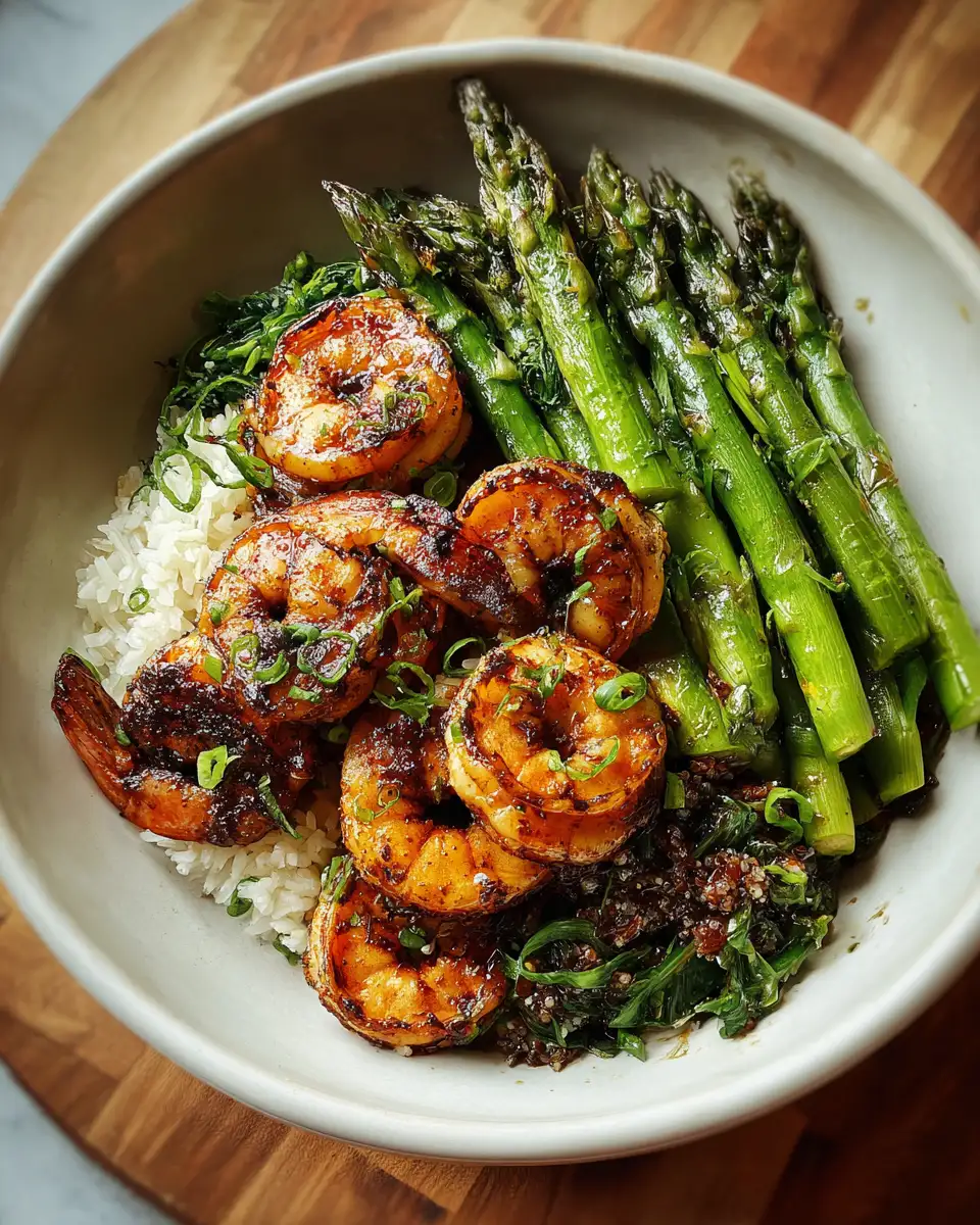 Final dish - Sizzling Grilled Shrimp Bowl with Asparagus Delight