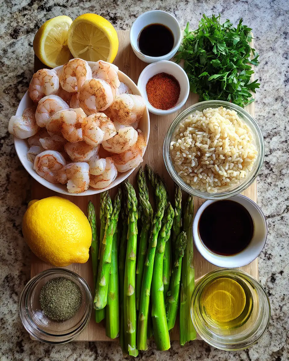 Ingredients for Sizzling Grilled Shrimp Bowl with Asparagus Delight