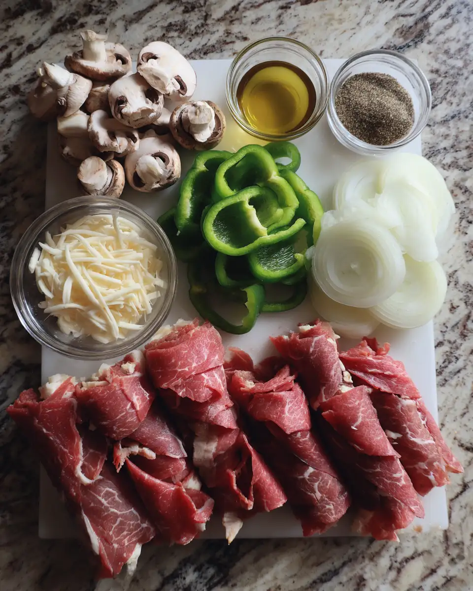 Ingredients for Irresistible Keto Philly Cheesesteak Roll Ups for a Low-Carb Delight