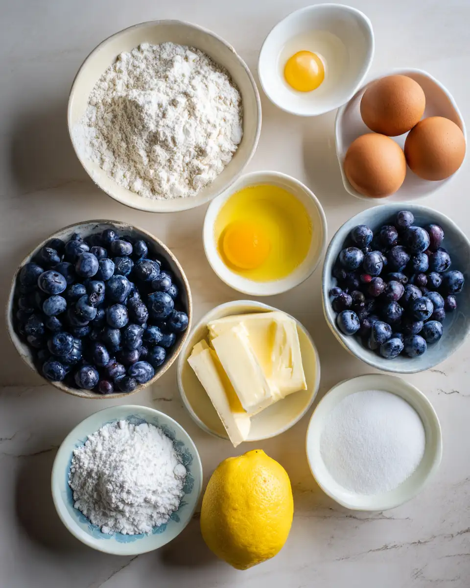 Ingredients for Zesty Delight: Irresistible Lemon Blueberry Pound Cake Recipe