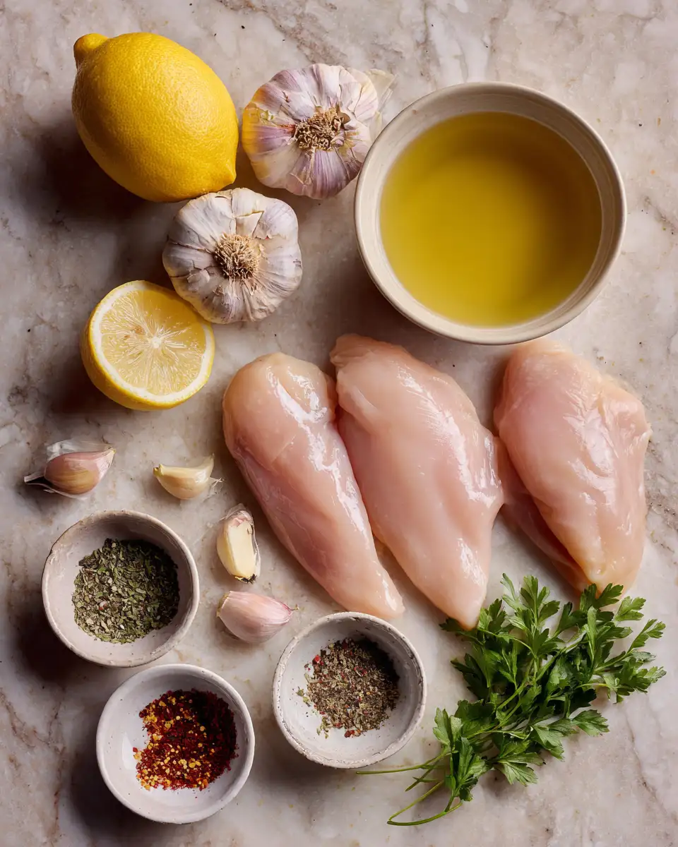 Ingredients for Zesty Lemon Garlic Chicken: A Flavorful Twist on Dinner Night