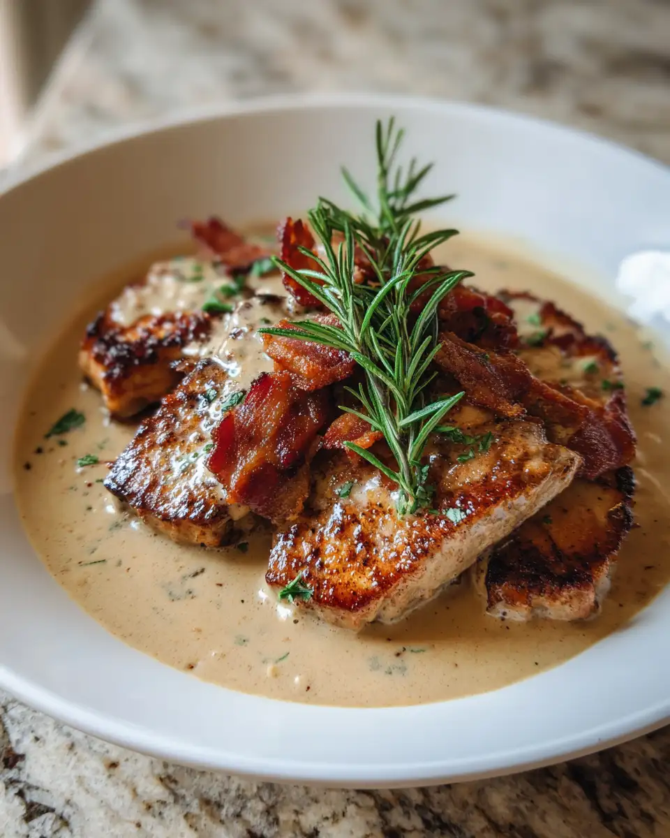 Final dish - Sizzle and Drizzle: Maple Bacon Pork Chops in Creamy Dijon Sauce Delight