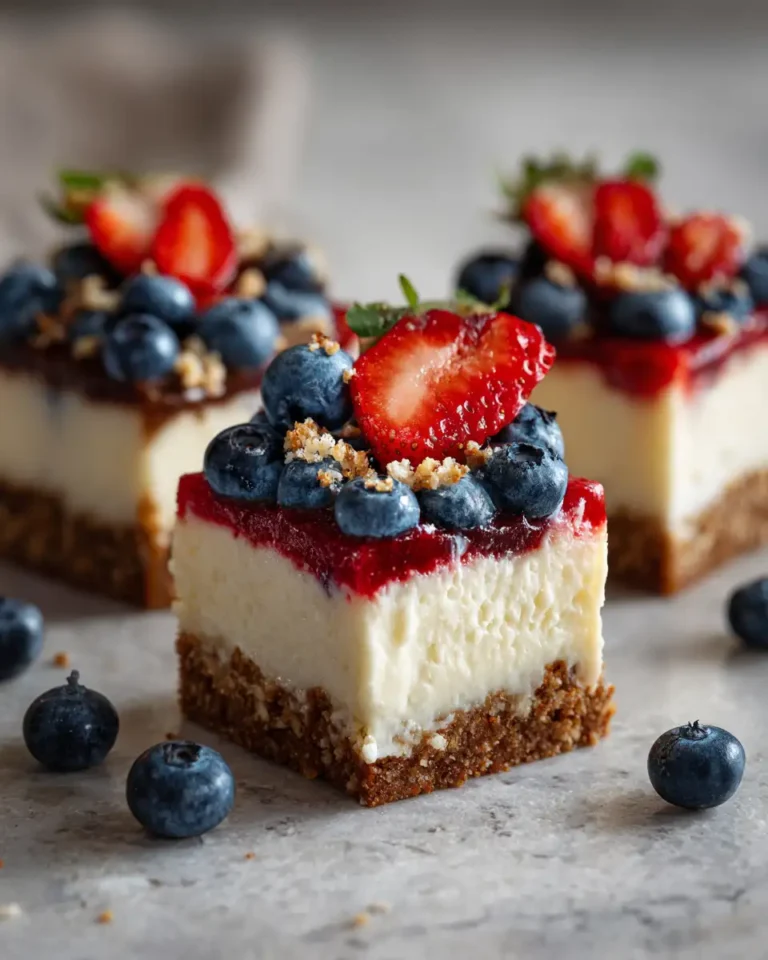 Patriotic Perfection: Indulge in Red White and Blue Cheesecake Bars - Featured Image