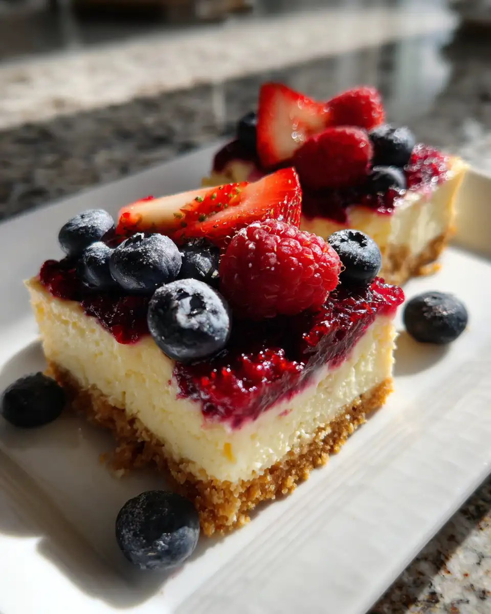 Final dish - Patriotic Perfection: Indulge in Red White and Blue Cheesecake Bars