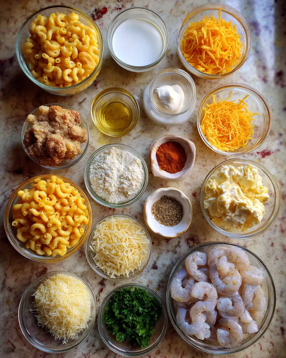 Ingredients for Dive into Decadence: Irresistible Seafood Mac and Cheese Extravaganza
