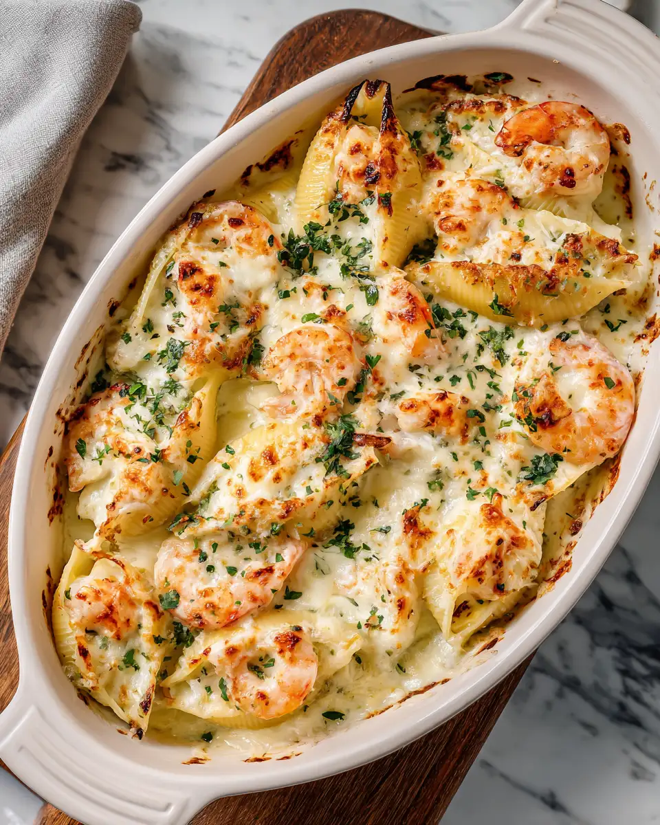 Final dish - Shrimp Alfredo Stuffed Shells: A Creamy Twist on Classic Comfort Food