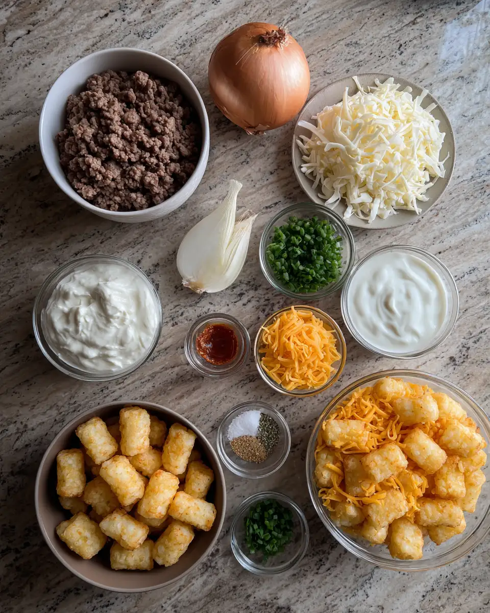 Ingredients for Irresistible Comfort: The Ultimate Tater Tot Casserole Recipe