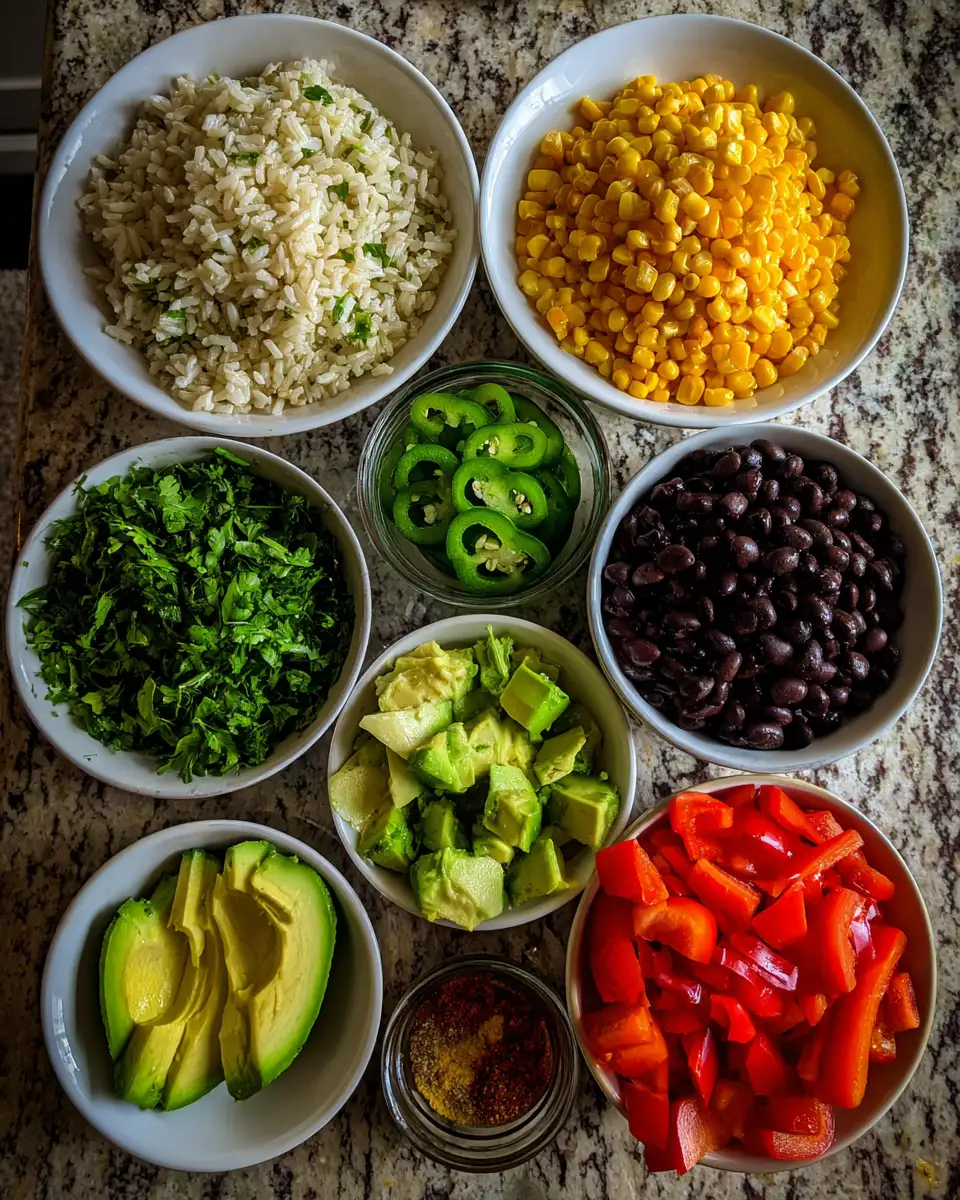 Ingredients for Taste the Rainbow: Vibrant Vegan Cilantro-Lime Rice Stack