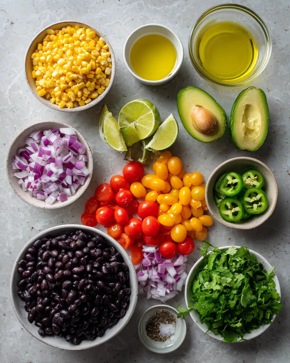 Ingredients for Savor the Flavor: Avocado Corn Black Bean Salad Fiesta
