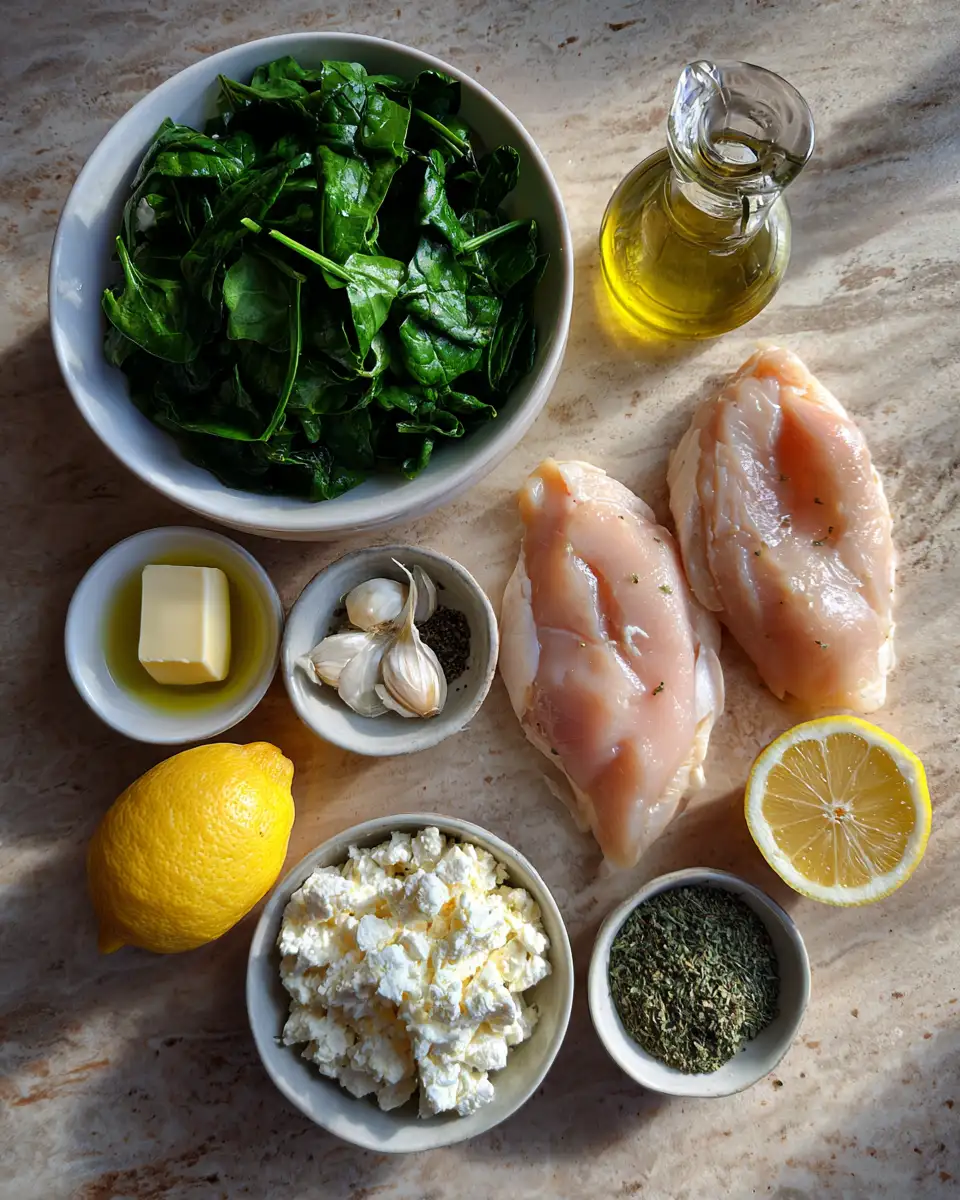 Ingredients for Irresistibly Delicious Baked Feta Spinach Stuffed Chicken Recipe