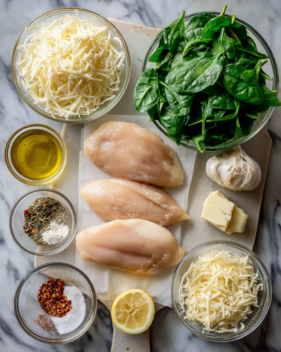 Ingredients for Irresistibly Delicious Baked Spinach Mozzarella Chicken Recipe