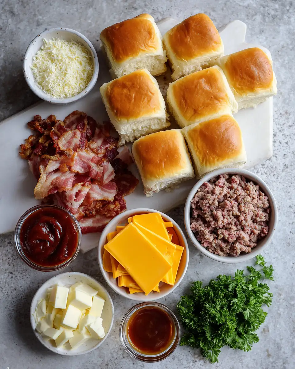 Ingredients for Irresistible BBQ Bacon Cheese Pull-Apart Sliders That Will Steal the Show