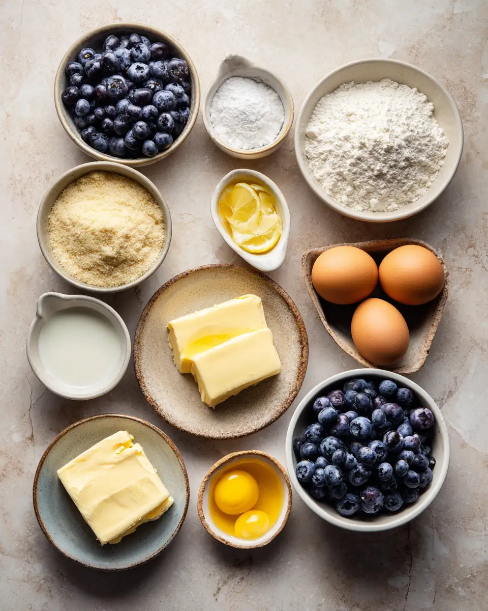 Ingredients for Bursting Bliss: Blueberry Cream Cheese Coffee Cake Delight
