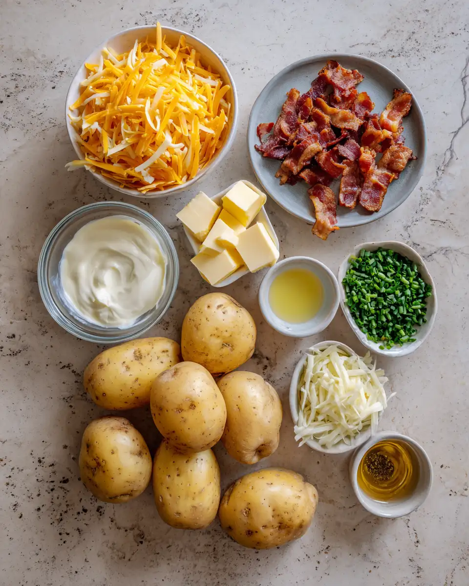 Ingredients for Ultimate Cheesy Bacon Ranch Potatoes Delight