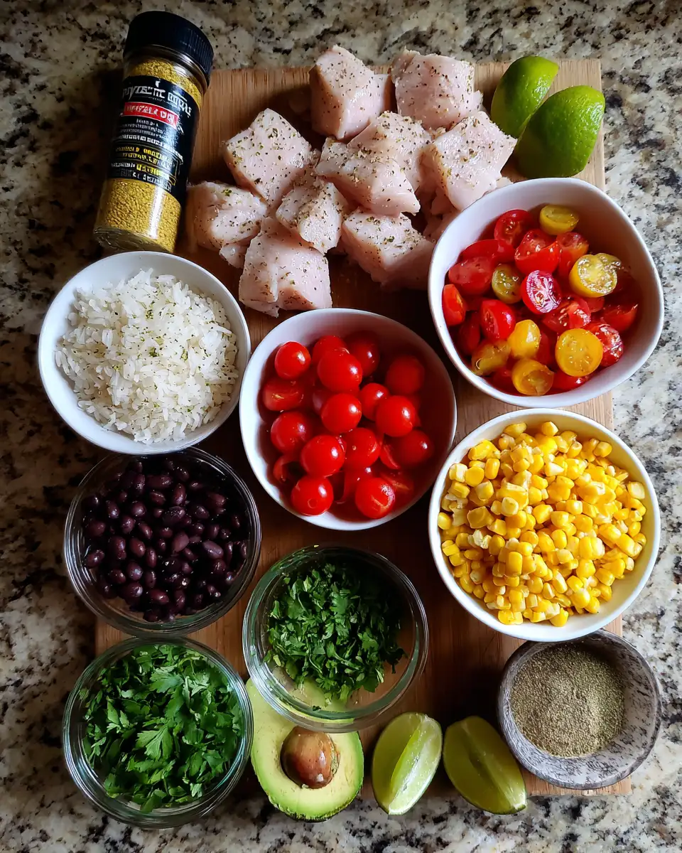 Ingredients for Zesty Delight: Cilantro Lime Chicken Burrito Bowls for Flavorful Feasting