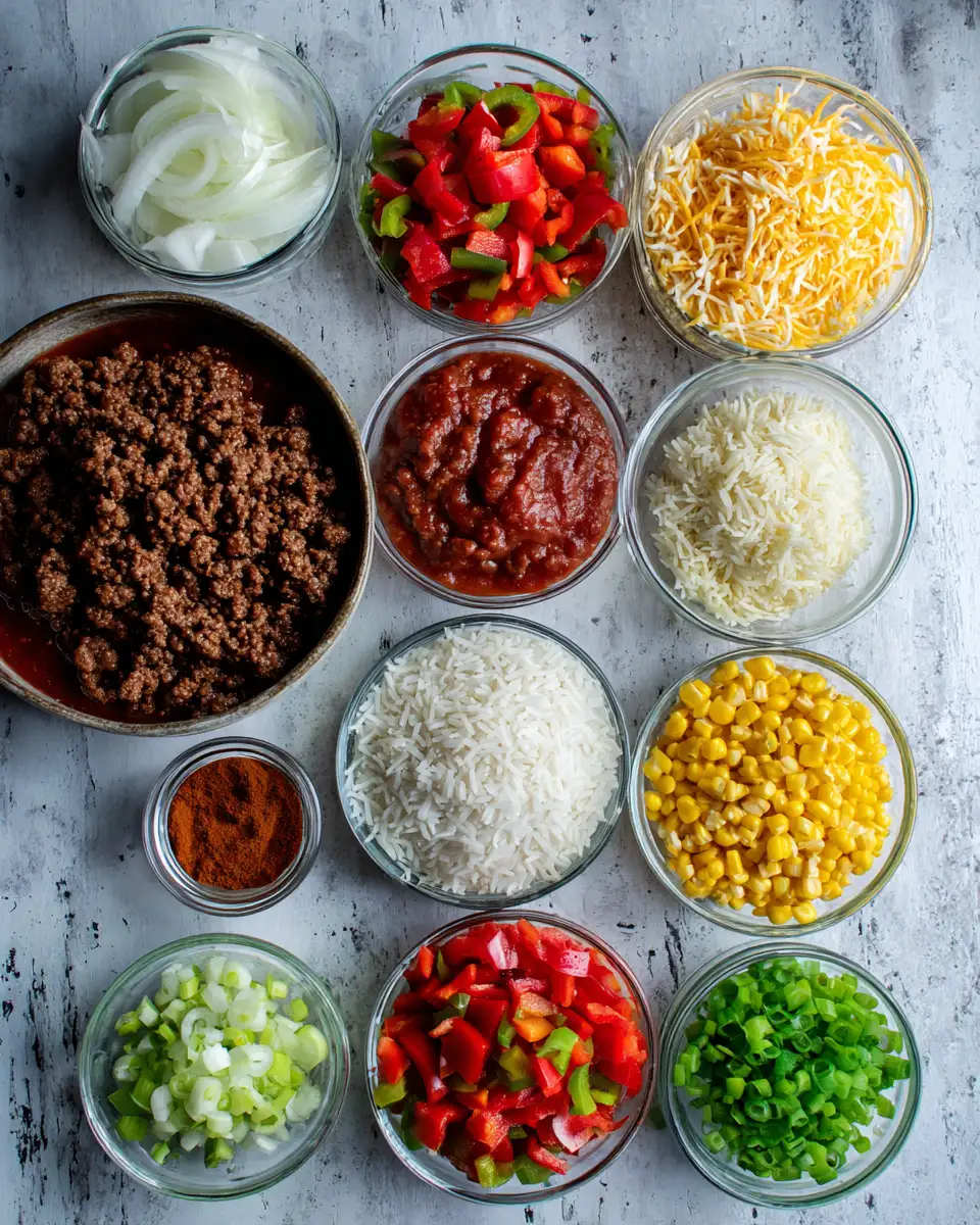 Ingredients for Saddle Up for Flavor: Cowboy Beef and Rice Skillet Delight