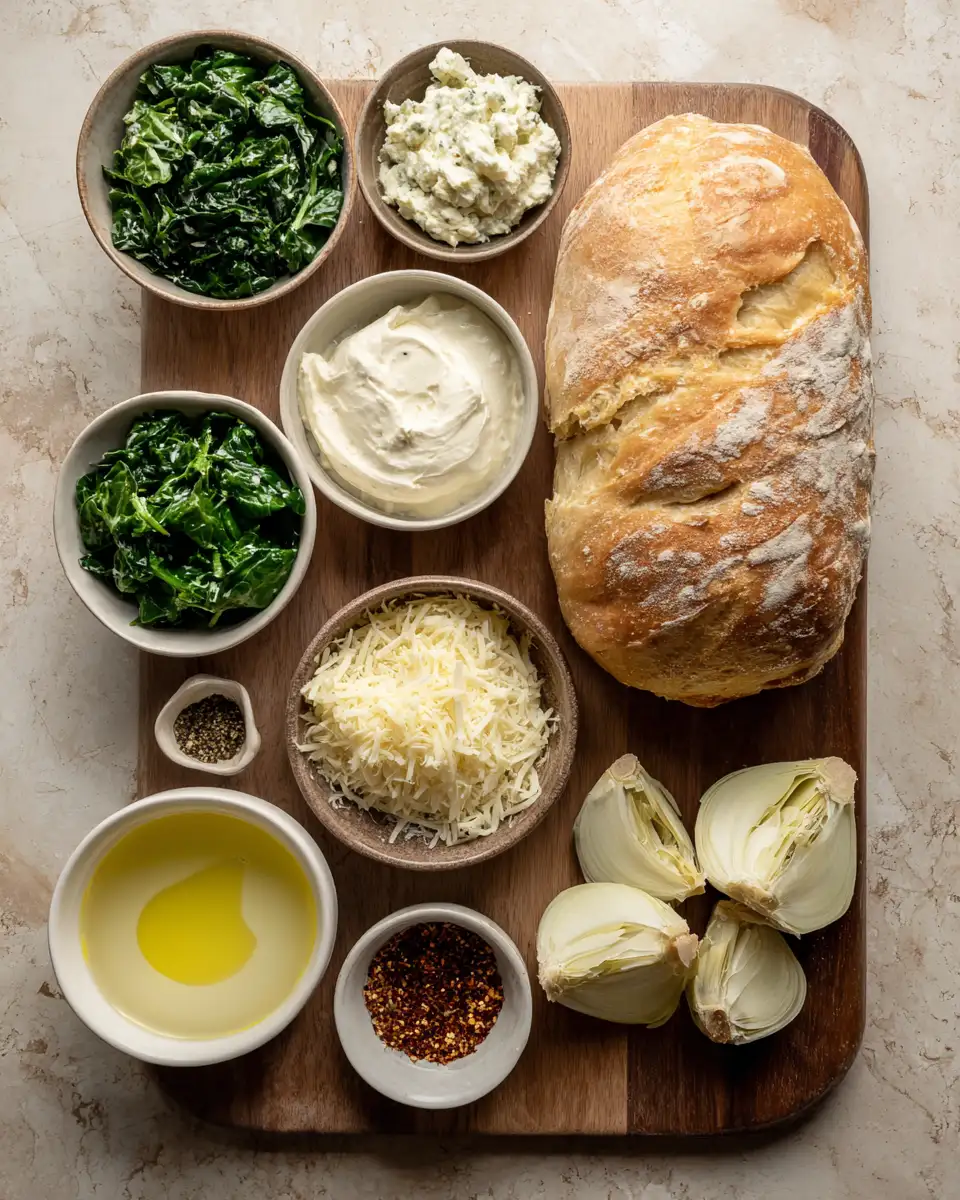 Ingredients for Decadent Delight: Creamy Spinach Artichoke Stuffed Bread Unveiled