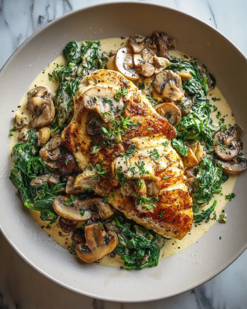Final dish - Savor the Flavor: One-Pan Creamy Spinach Mushroom Chicken Skillet