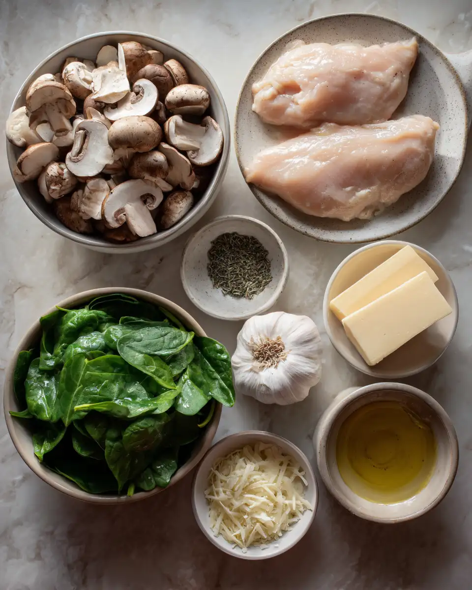Ingredients for Savor the Flavor: One-Pan Creamy Spinach Mushroom Chicken Skillet