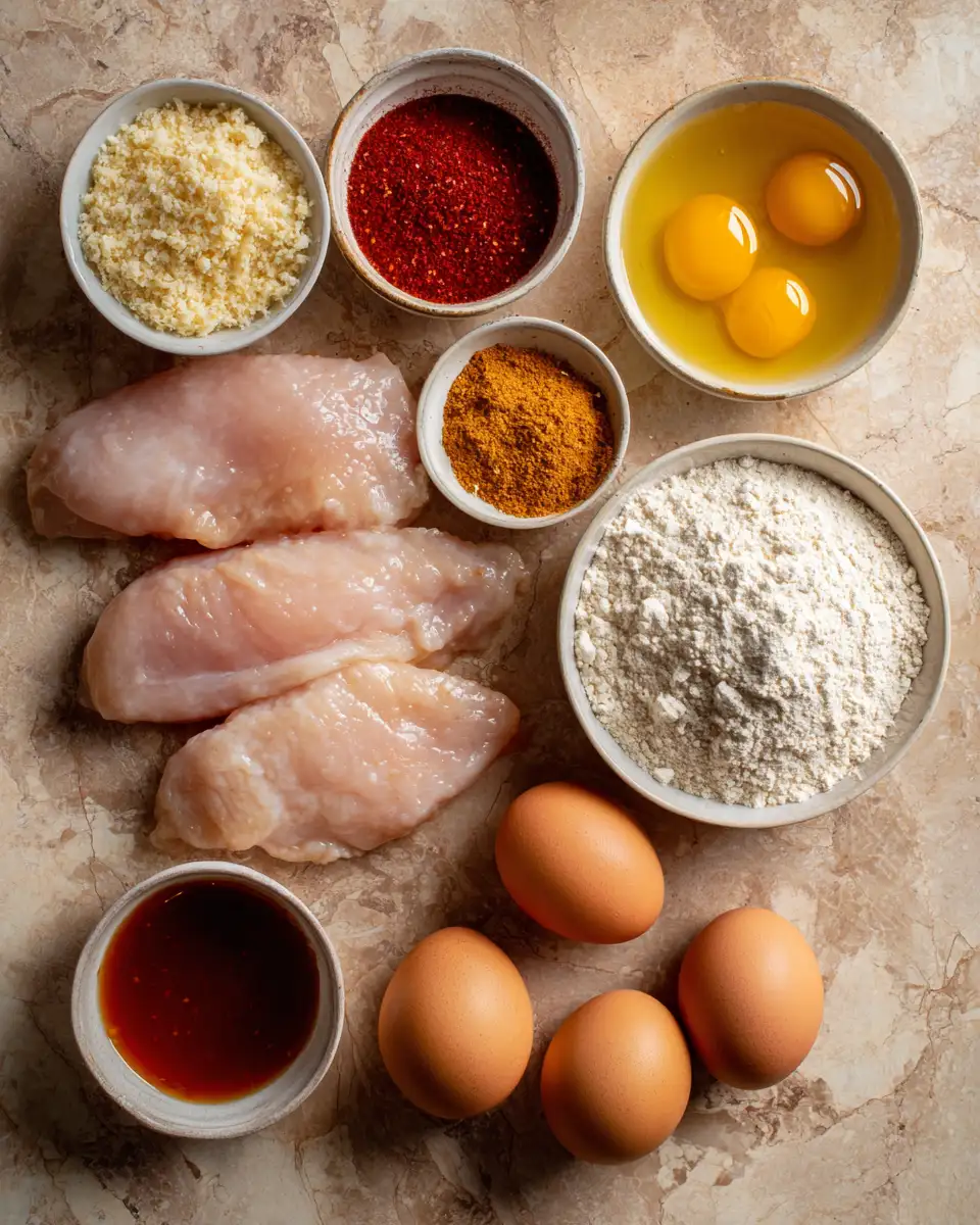 Ingredients for Crispy Hot Honey Chicken Cutlets: A Sweet and Spicy Delight