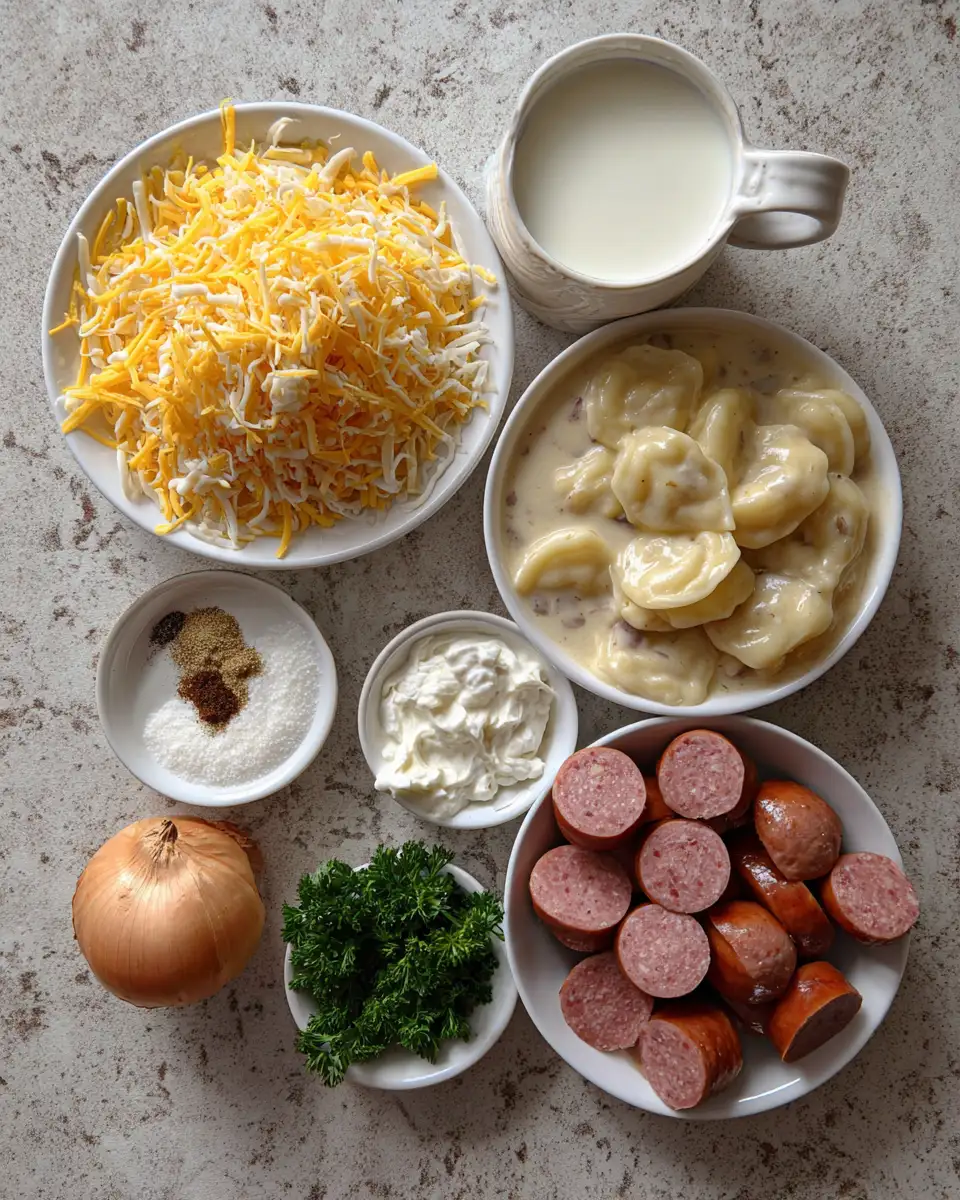 Ingredients for Crockpot Pierogi Casserole With Kielbasa: A Comfort Food Dream