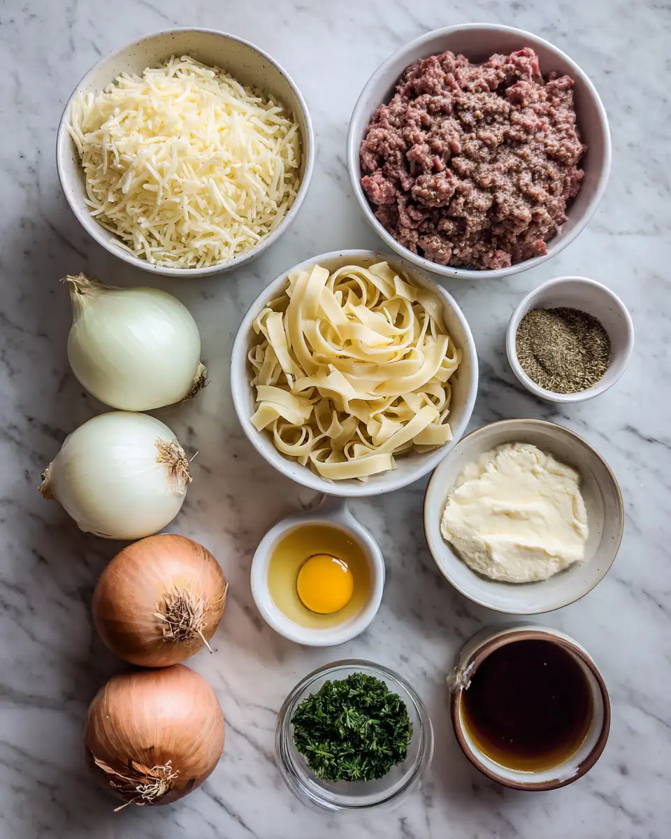 Ingredients for Savor the Comfort: Irresistible French Onion Beef Casserole Delight