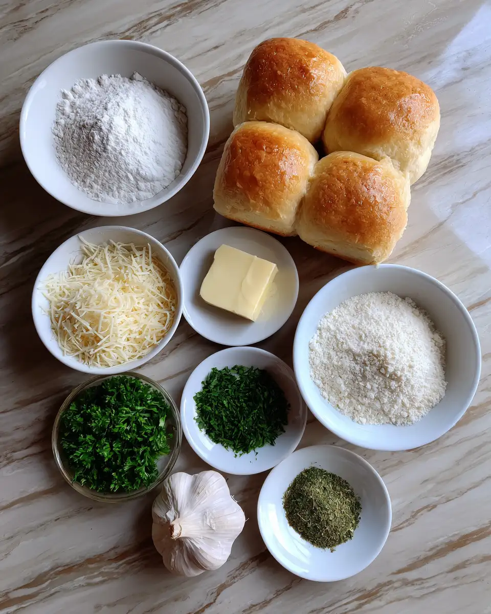 Ingredients for Irresistibly Soft Garlic Butter Parmesan Dinner Rolls for Your Next Feast