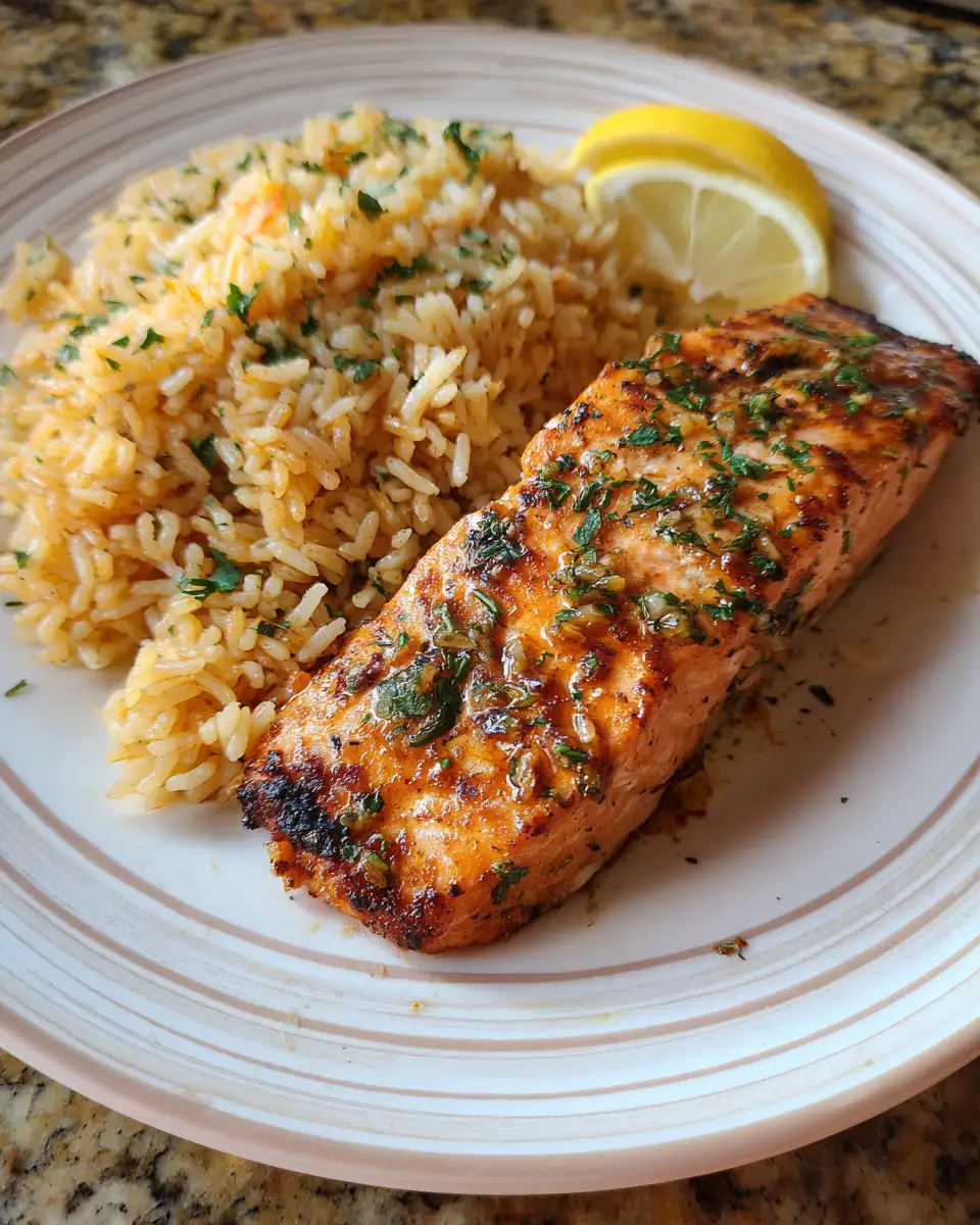 Final dish - Savor the Flavors: Garlic Herb Butter Salmon with Zesty Lemon Rice