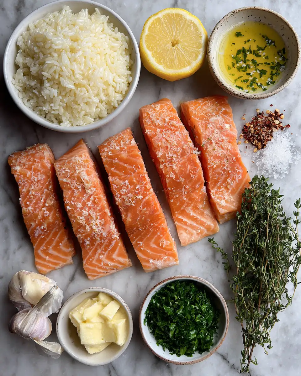 Ingredients for Savor the Flavors: Garlic Herb Butter Salmon with Zesty Lemon Rice