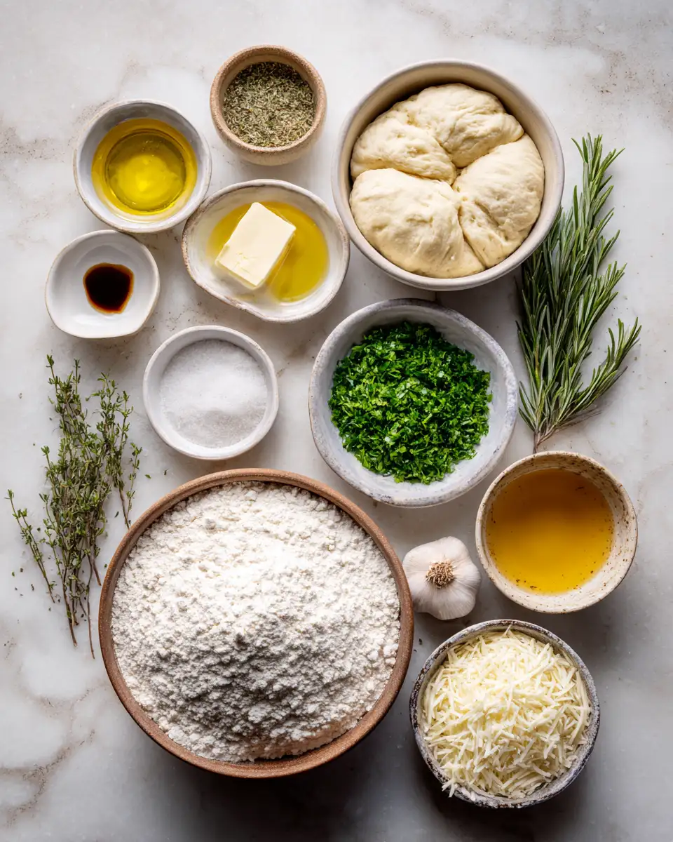 Ingredients for Irresistible Garlic Herb Pull-Apart Bread: A Flavorful Twist on a Classic Treat