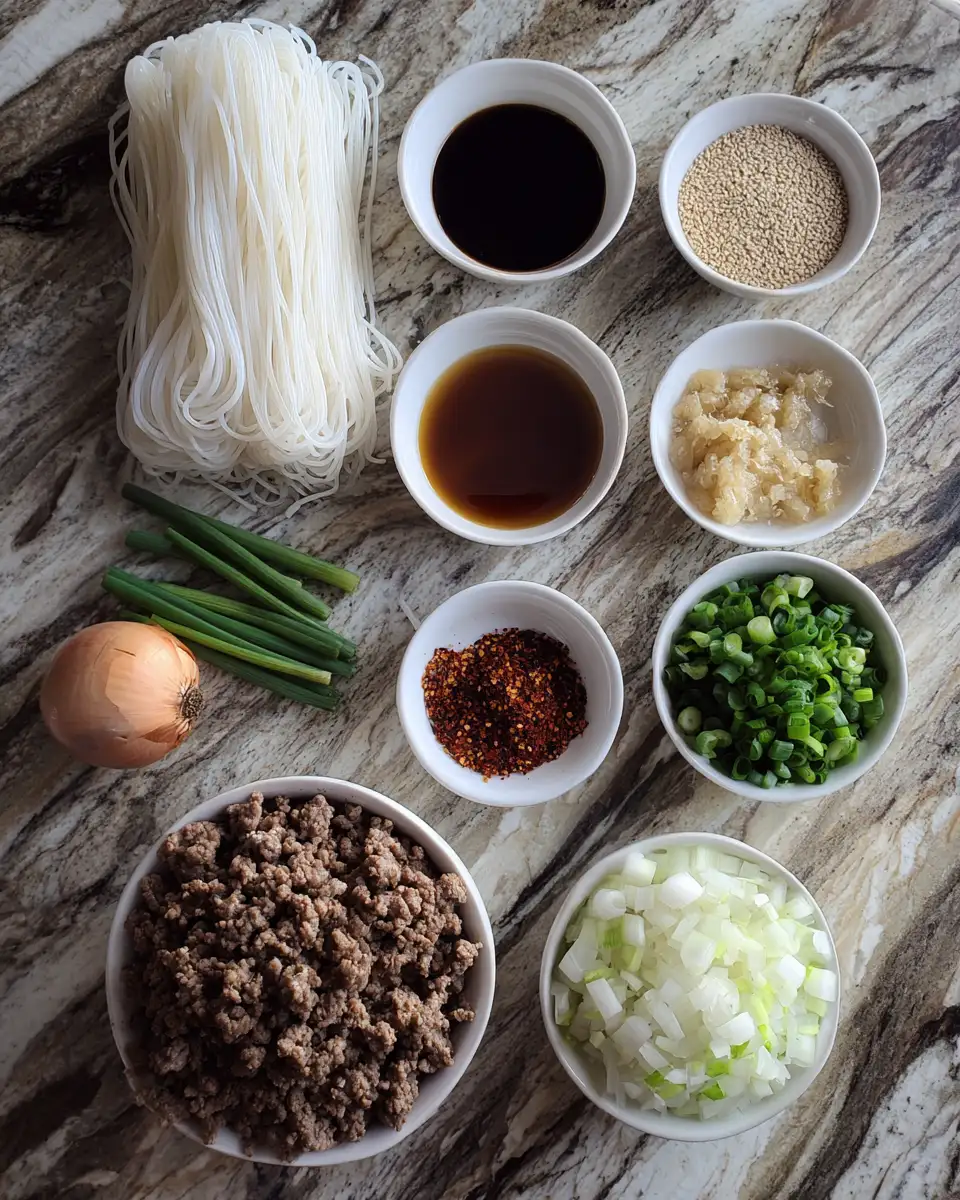 Ingredients for Savory Korean Ground Beef Noodles for a Quick Flavorful Feast