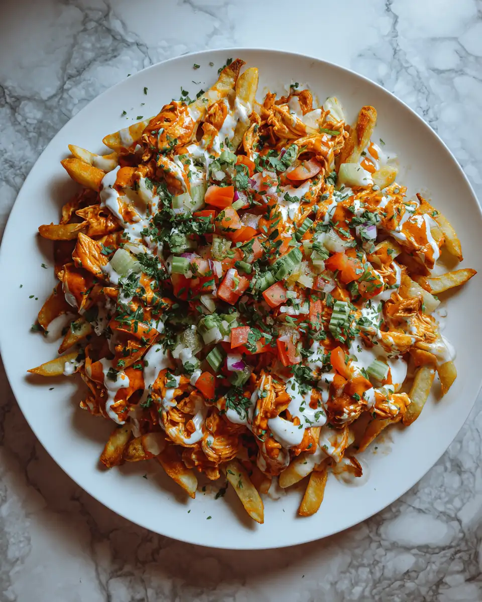 Final dish - Ultimate Loaded Buffalo Chicken Fries Delight
