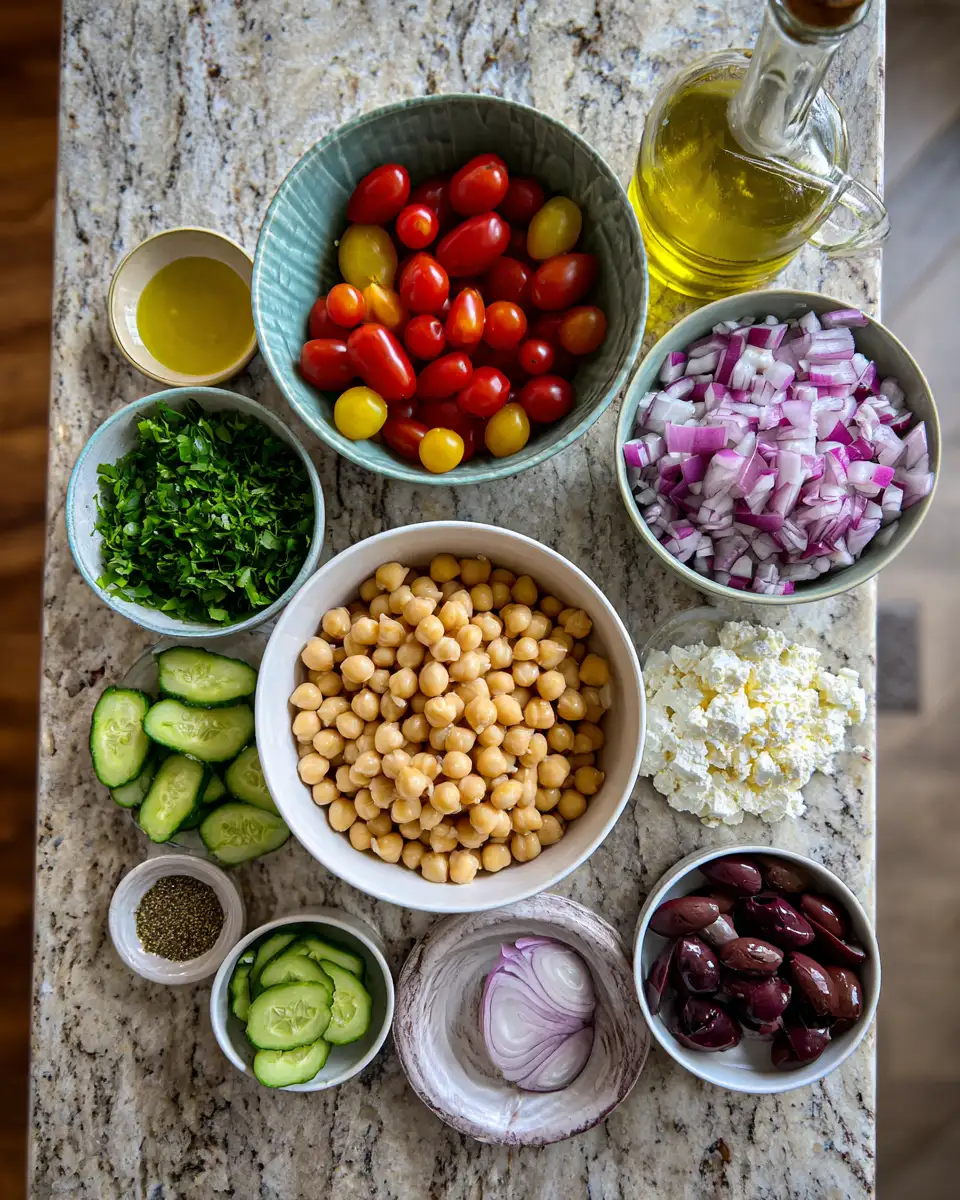 Ingredients for Fresh and Flavorful Mediterranean Chickpea Salad Delight