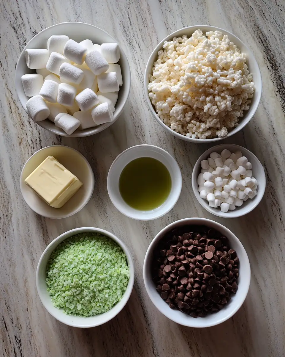 Ingredients for Mint Chocolate Chip Rice Krispie Treats: A Refreshing Twist on a Classic Snack